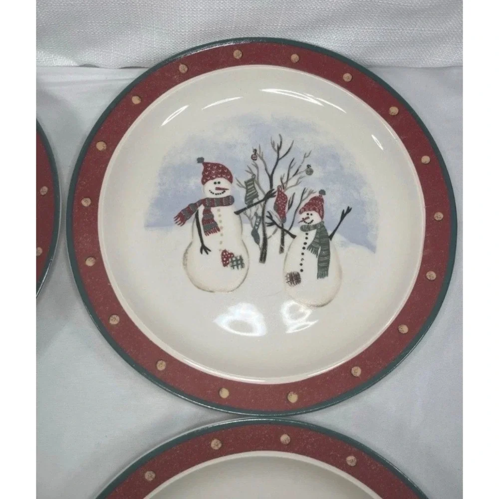 Royal Seasons Snowman Stoneware Dinner Plates Set of 4 Holiday Christmas 10.5 in